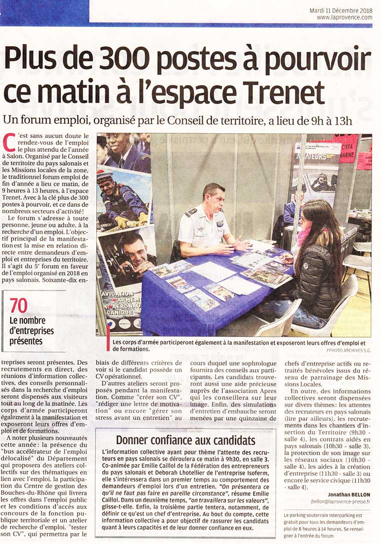 Article Salon de lemploi La Provence 11 dec 2018